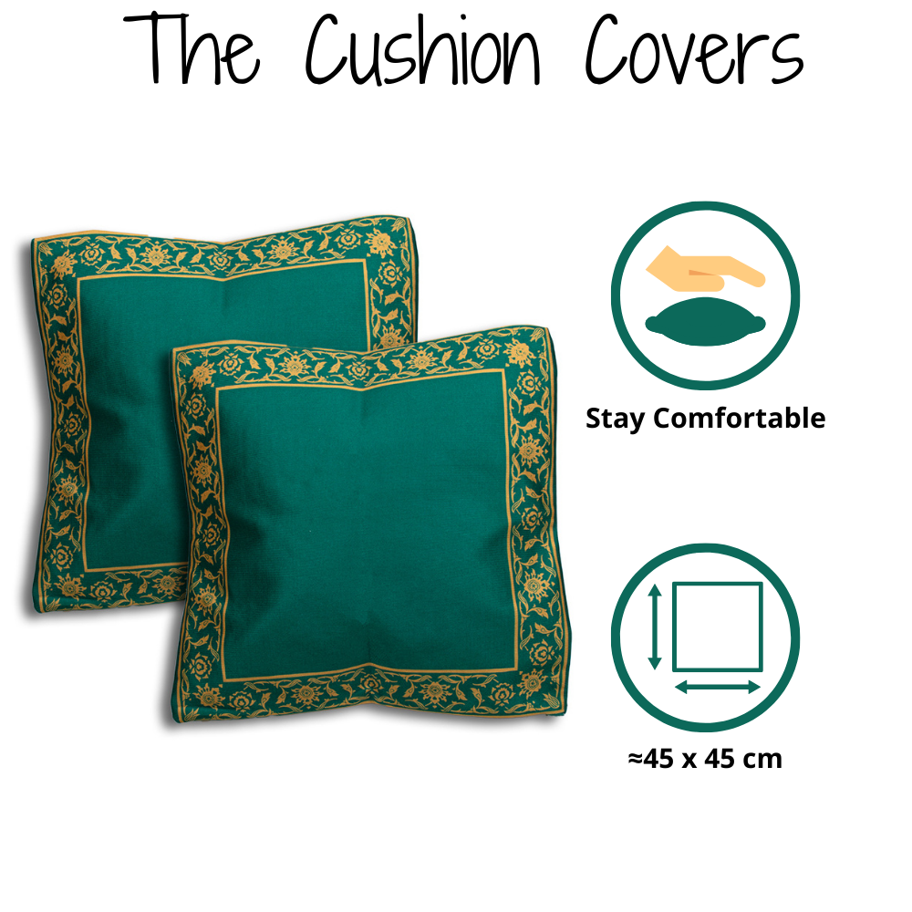 Prayer Mat & 2 Cushion Covers - Emerald Green