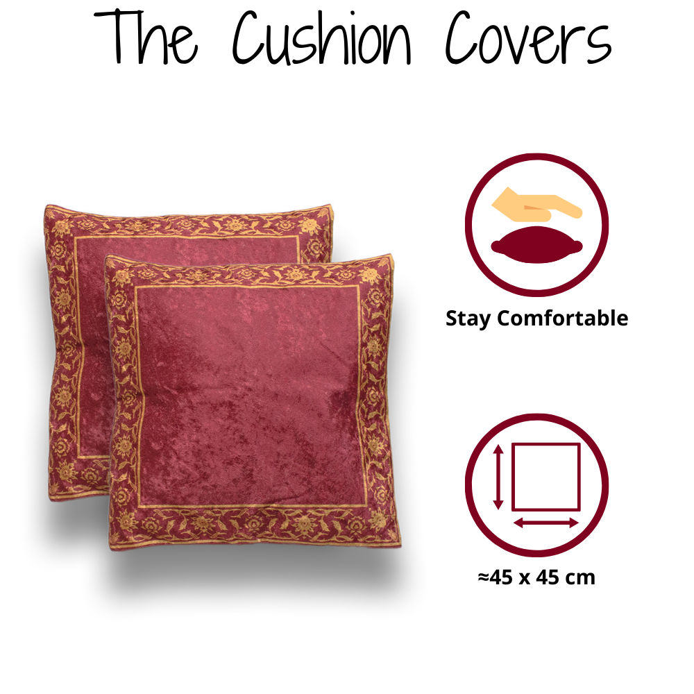 Prayer Mat & 2 Cushion Covers - Burgundy red
